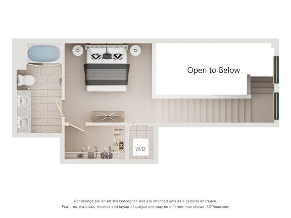 A 3D floor plan of a bathroom with a toilet, sink, and bathtub.
