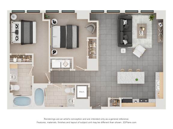 A floor plan of a house with a kitchen, living room, and bathroom.