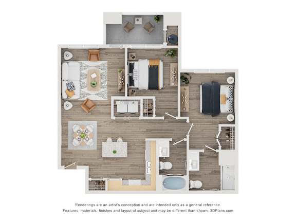 Floor Plan  2 bed 2 bath D at Arterra Apartment, Surprise, AZ, 85374