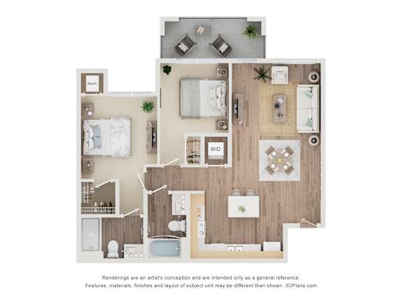 2BR A Furniture Floor Plan at Cobia Cove Apartments, Florida