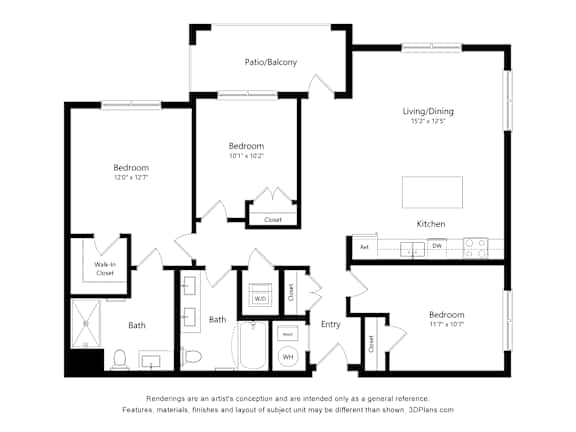 3B 2B Floor Plan at Cobia Cove Apartments, Holiday, FL, 34691