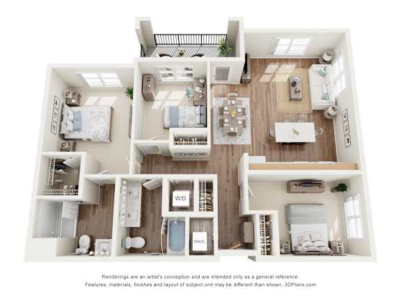 3Bd 2Ba Floor Plan at Cobia Cove Apartments, Holiday, FL