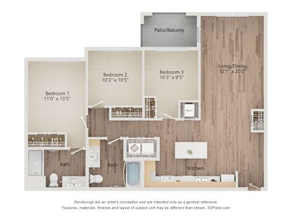 3BR B Floor Plan at Cobia Cove Apartments, Holiday, FL