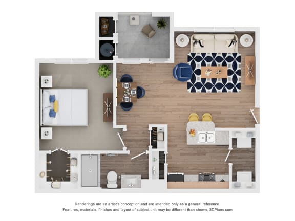a 1 bedroom floor plan with a bathroom and a living room