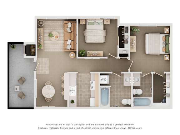 A floor plan of a small apartment with a kitchen, living room, and bathroom.