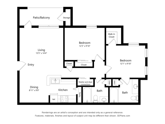 Floor Plan  Dominium_Mission at Baytown_2D_2 Bedroom at Mission at Baytown, Baytown, TX