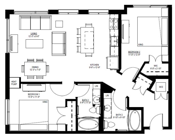 1500 Nicollet_2 Bedroom Floor Plan  at 1500 Nicollet, Minneapolis, 55403