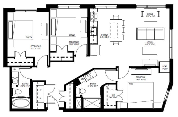 1500 Nicollet_3 Bedroom Floor Plan  at 1500 Nicollet, Minnesota, 55403