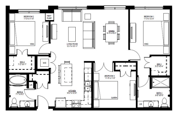 1500 Nicollet_3 Bedroom Floor Plan  at 1500 Nicollet, Minneapolis, 55403