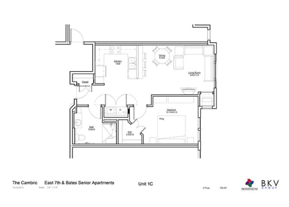 1 Bedroom Floor Plan at The Cambric Senior Apartments, St. Paul, MN 55106