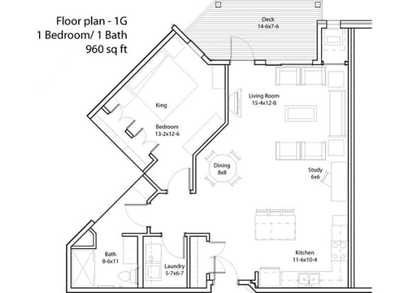 Floor Plan  1 Bedroom Floor Plan at The Cavanagh 55&#x2B; Apartments, Crystal Minnesota