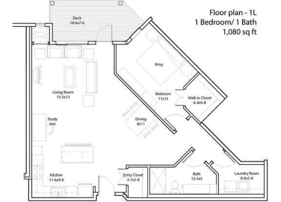 1 Bedroom Floor Plan at The Cavanagh 55+ Apartments, Minnesota