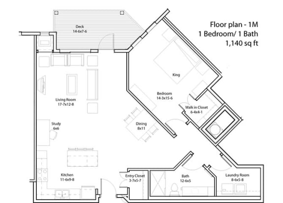 Floor Plan  1 Bedroom Floor Plan at The Cavanagh 55&#x2B; Apartments, Minnesota, 55429