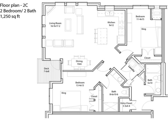 2 Bedroom Floor Plan at The Cavanagh 55+ Apartments, Crystal, MN