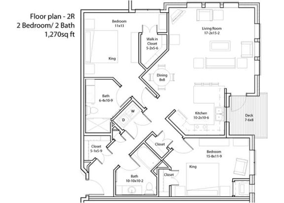 2 Bedroom Floor Plan at The Cavanagh 55+ Apartments, Crystal Minnesota