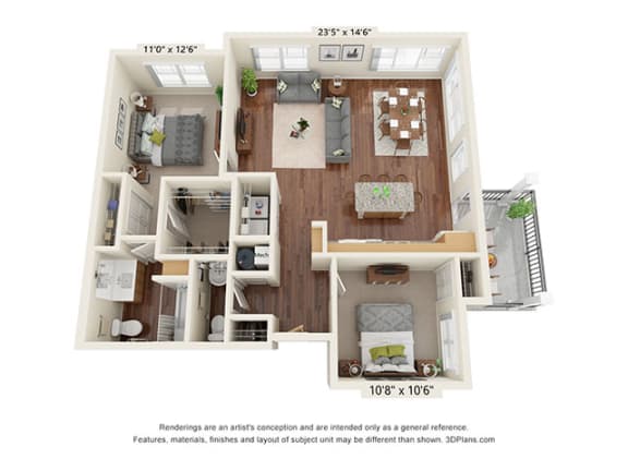 Covington Crossings_Two Bedroom 1.5 bathroom Floor Plan Covington Crossings_Two Bedroom 1.5 bathroom Floor Plan at Covington Crossings 55+ Senior Living, Georgia