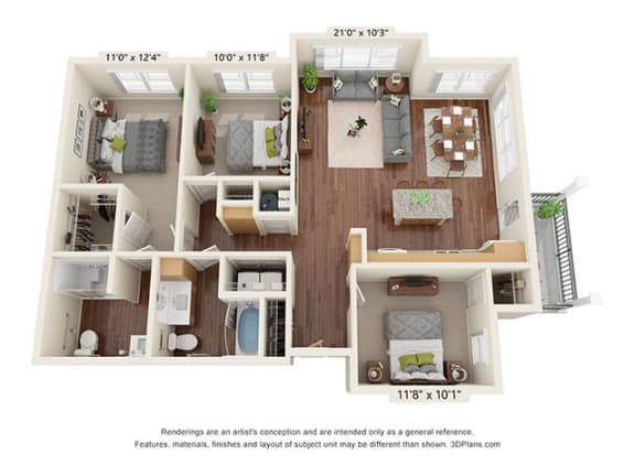 Three Bedroom 2 bathroom Floor Plan Three Bedroom 2 bathroom Floor Plan at Covington Crossings 55+ Senior Living, Covington, GA, 30014
