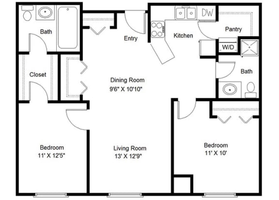 2 Bedroom Floor Plan at The Villages at Essex Park, Minnesota