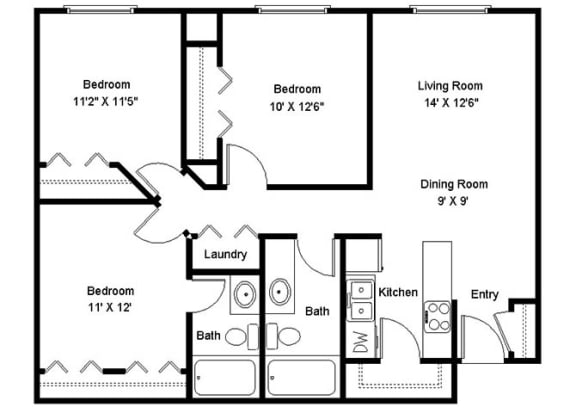 3 Bedroom Floor Plan at The Villages at Essex Park, Rochester Minnesota