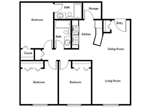 3 Bedroom Floor Plan at The Villages at Essex Park, Rochester, MN 55901