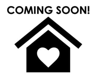 Floor Plan  A black and white image of a house with a heart in the center and the words "COMING SOON!" above it.
