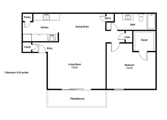 Fox Run_1 Bedroom Floor Plan