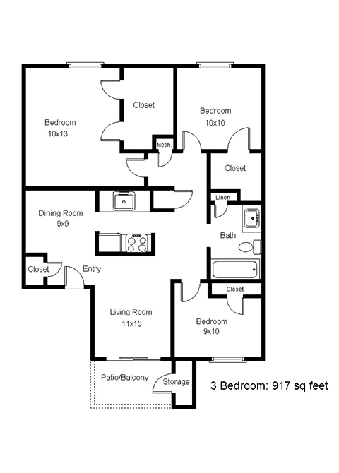 Fox Run_3 Bedroom Floor Plan