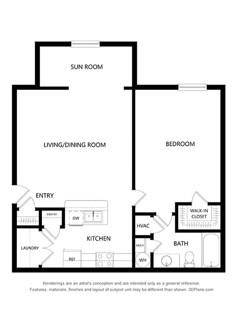 Fulton Pointe_1 Bedroom Floor Plan