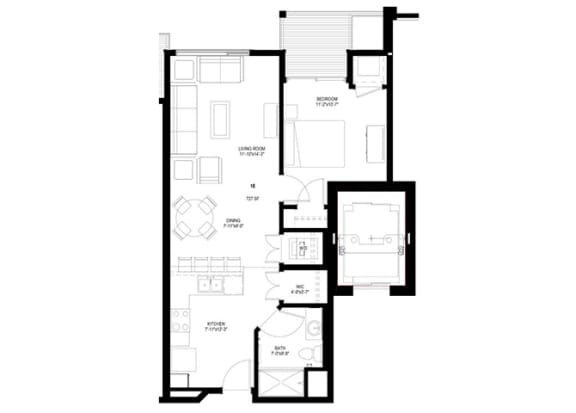 Floor Plan  1 Bedroom Floor Plan at The Grainwood Senior Apartments, Prior Lake, 55372