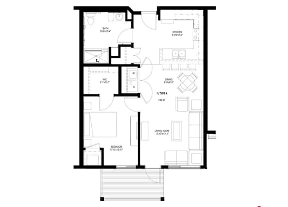 1 Bedroom Floor Plan at The Grainwood Senior Apartments, Prior Lake, MN