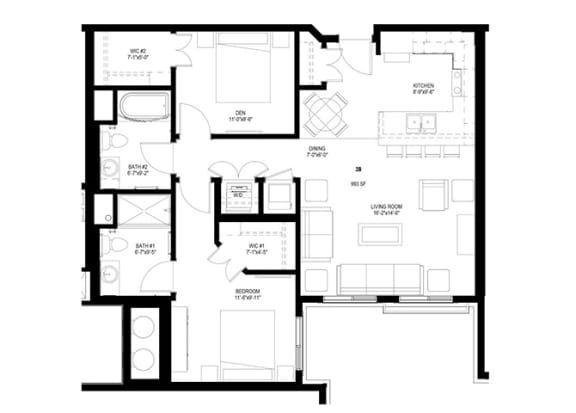 2 Bedroom Floor Plan at The Grainwood Senior Apartments, Prior Lake