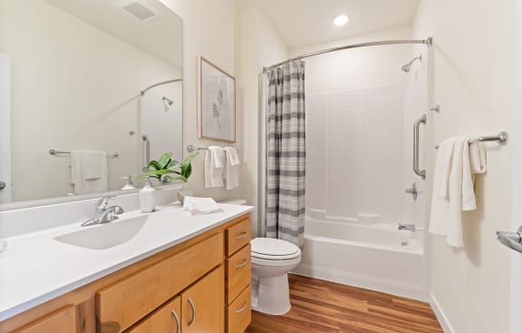 Bathroom With Bathtub at Harbor at Twin Lakes 55&#x2B; Apartments, Roseville, MN, 55113