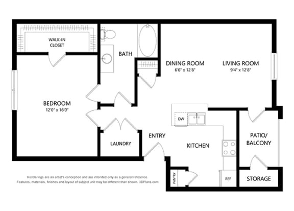 Highland Hills_1 Bedroom Floor Plan