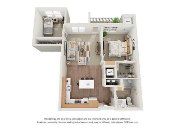 2 Bedroom 3D Floor Plan