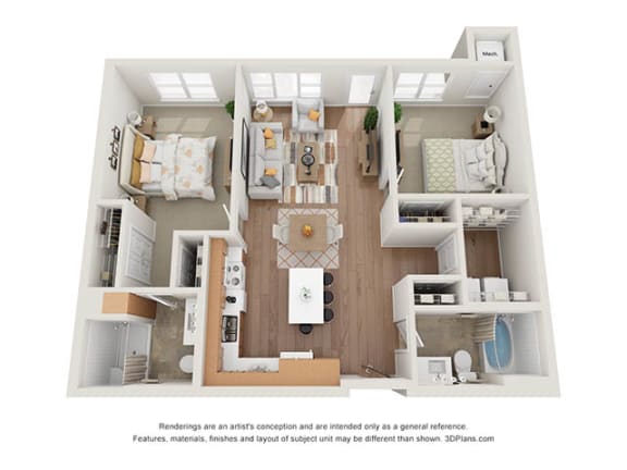 2 Bedroom 3D Floor Plan