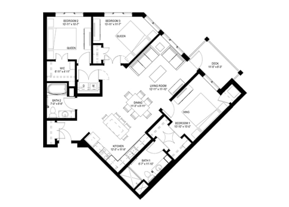 Floor Plan  3 Bedroom Floor Plan at The Legends of Woodbury 55&#x2B; Apartments, Woodbury, MN