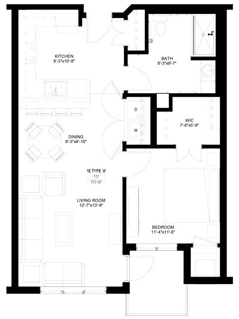 Floor Plan  1E-TYPEA at The Legends of Columbia Heights 55&#x2B; Living, Columbia Heights, 55421