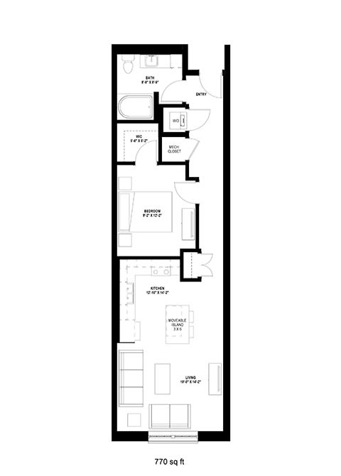 Floor Plan  Millworks_1 Bedroom Floor Plan