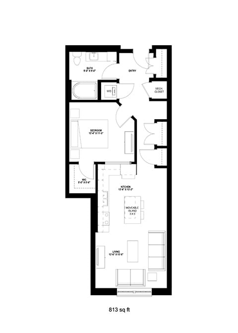 Floor Plan  Millworks_1 Bedroom Floor Plan