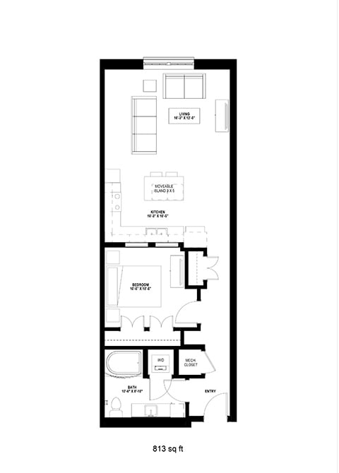 Millworks_1 Bedroom Floor Plan