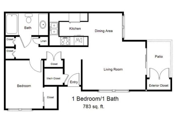 Mountain View_1 Bedroom Floor Plan