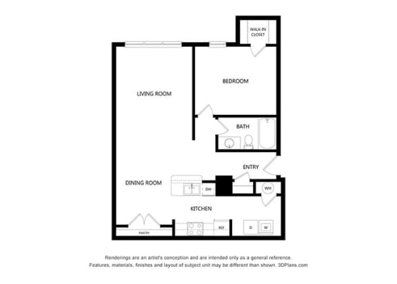 Oaks at New Hope_1 Bedroom Floor Plan