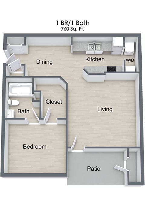 Floor Plan  1 Bedroom Floor Plan at Pine Tree Apartments, Nebraska
