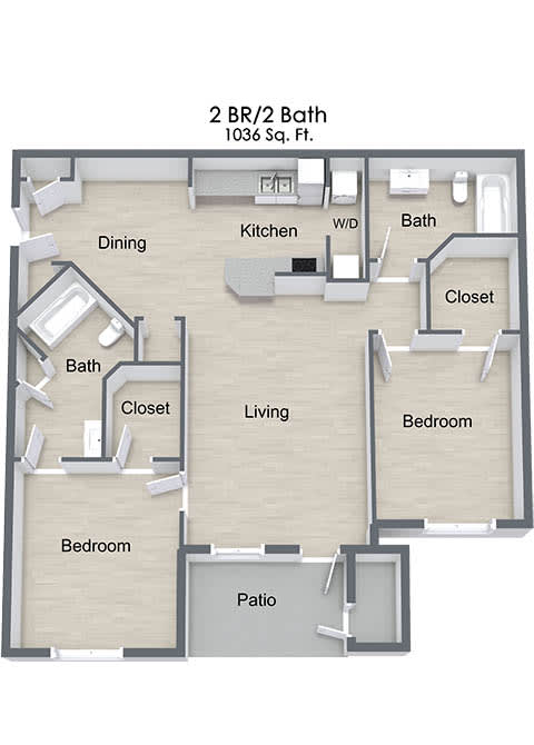 Floor Plan  2 Bedroom Floor Plan at Pine Tree Apartments, Nebraska, 68114