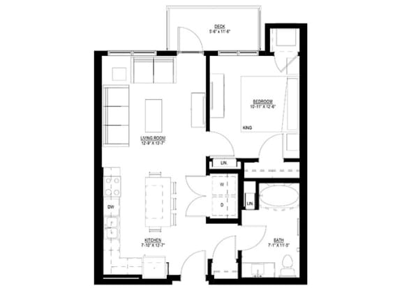 Floor Plan  1 bed 1 bath H at Preserve at Shady Oak Apartments, Minnesota