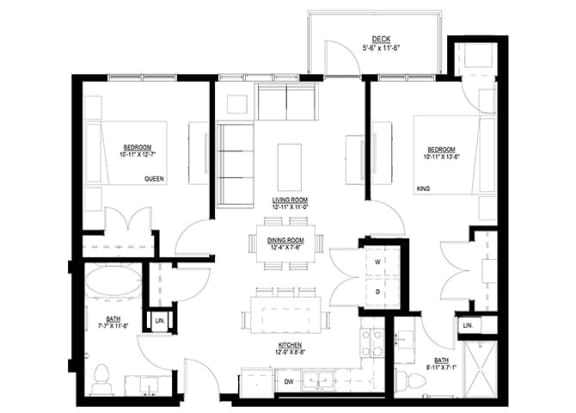 Floor Plan  2 bed 2 bath C at Preserve at Shady Oak Apartments, Minnetonka