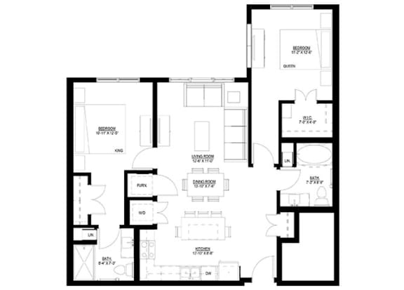 Floor Plan  2 bed 2 bath E at Preserve at Shady Oak Apartments, Minnetonka , 55343