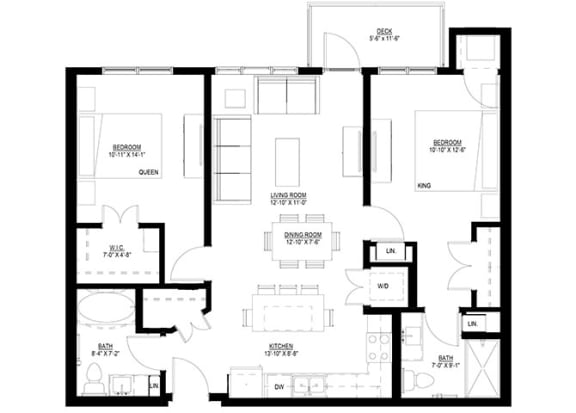 Floor Plan  2 bed 2 bath G at Preserve at Shady Oak Apartments, Minnesota, 55343