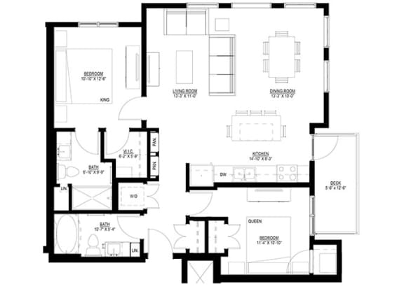 Floor Plan  2 bed 2 bath J at Preserve at Shady Oak Apartments, Minnesota, 55343