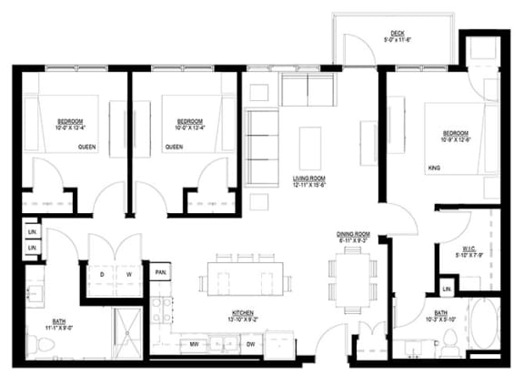 Floor Plan  3 bed 2 bath A at Preserve at Shady Oak Apartments, Minnetonka , Minnesota